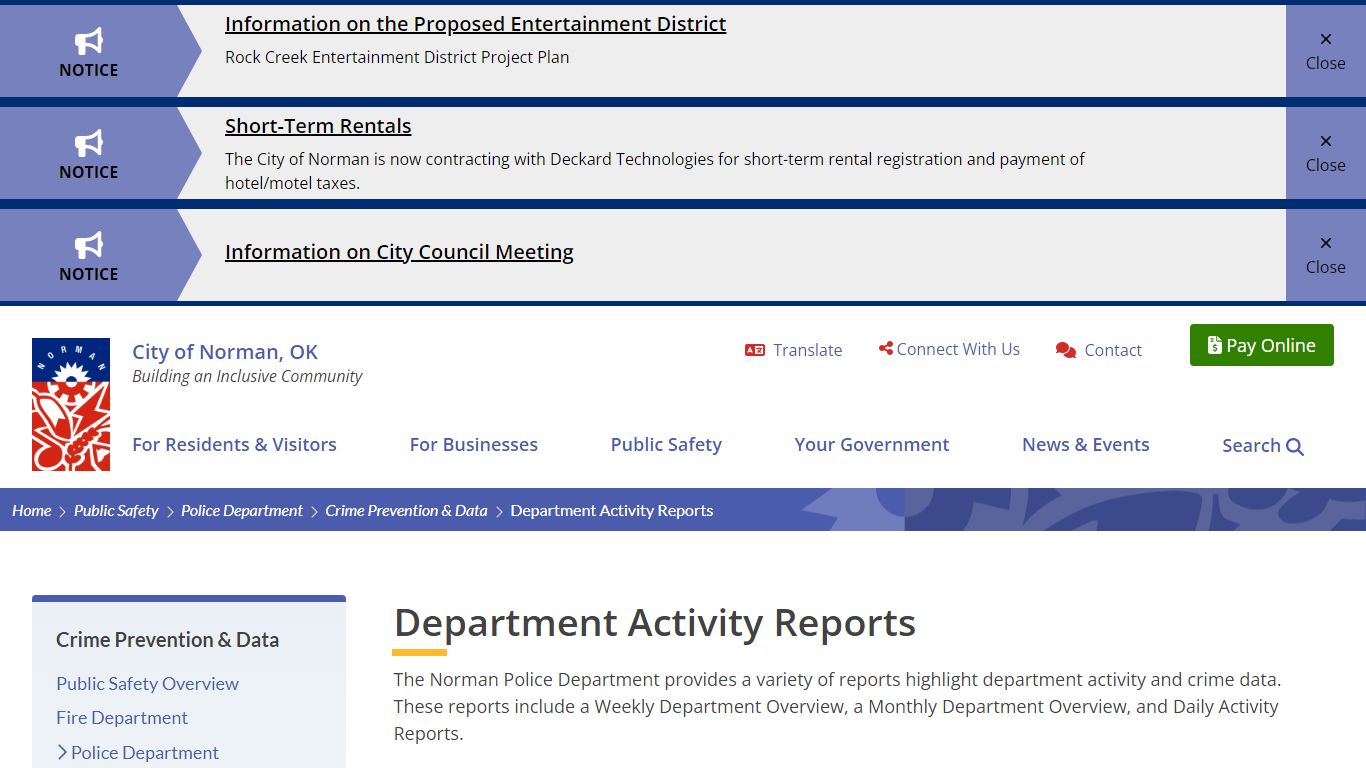 Department Activity Reports - City of Norman, OK